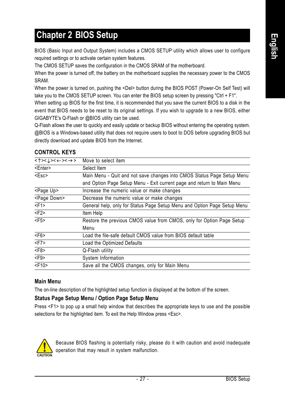 Chapter 2 bios setup, English | GIGABYTE GA-8I865PE775-G-RH User Manual | Page 27 / 72