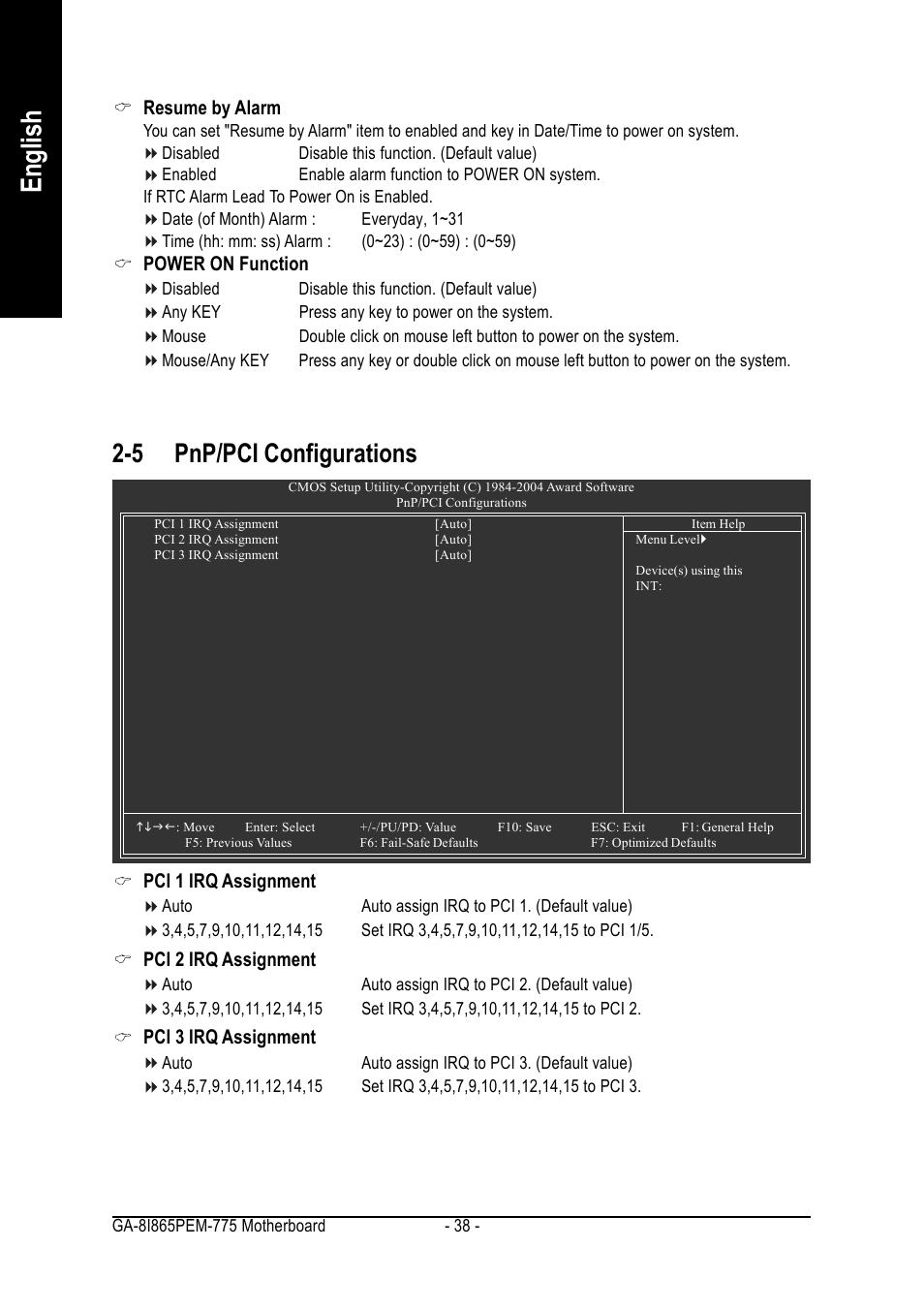 English, 5 pnp/pci configurations | GIGABYTE GA-8I865PEM-775 User Manual | Page 38 / 72