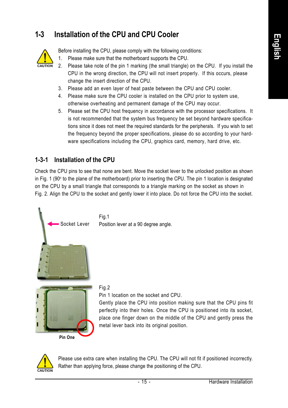 English, 3 installation of the cpu and cpu cooler | GIGABYTE AMD Socket AM2 Processor Motherboard GA-M59SLI-S5 User Manual | Page 15 / 120