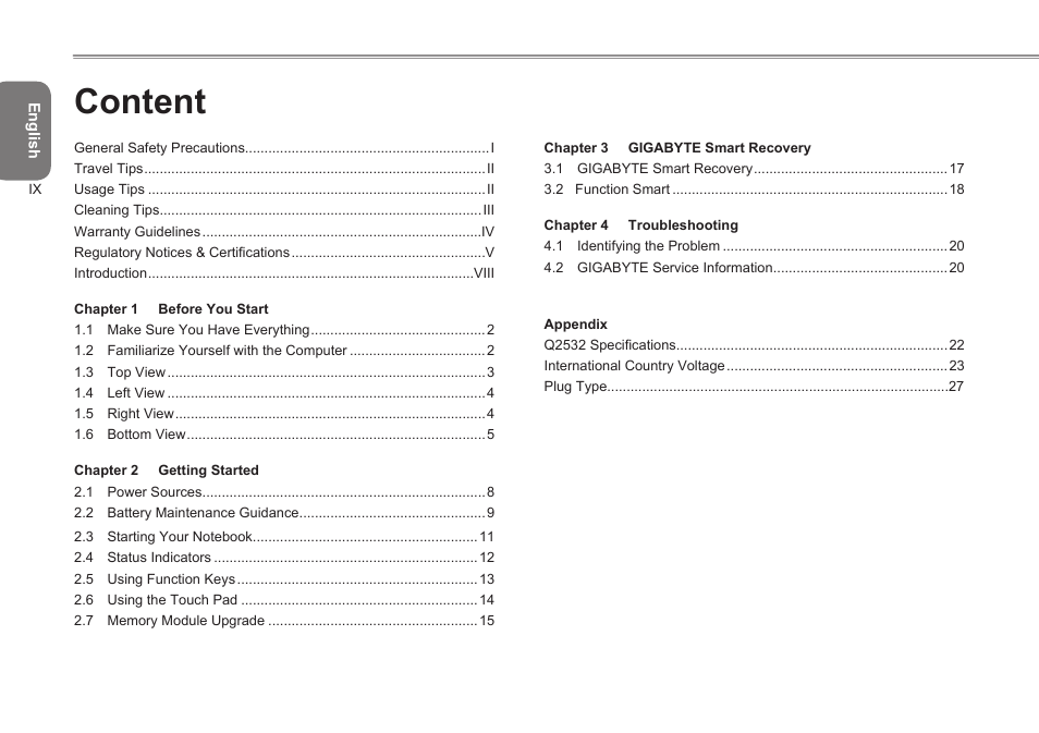 Content | GIGABYTE Q2532 User Manual | Page 11 / 40