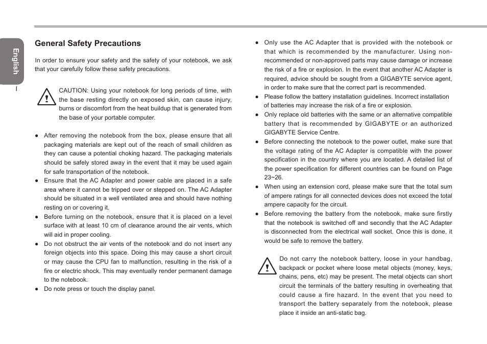 General safety precautions | GIGABYTE Q2532 User Manual | Page 3 / 40