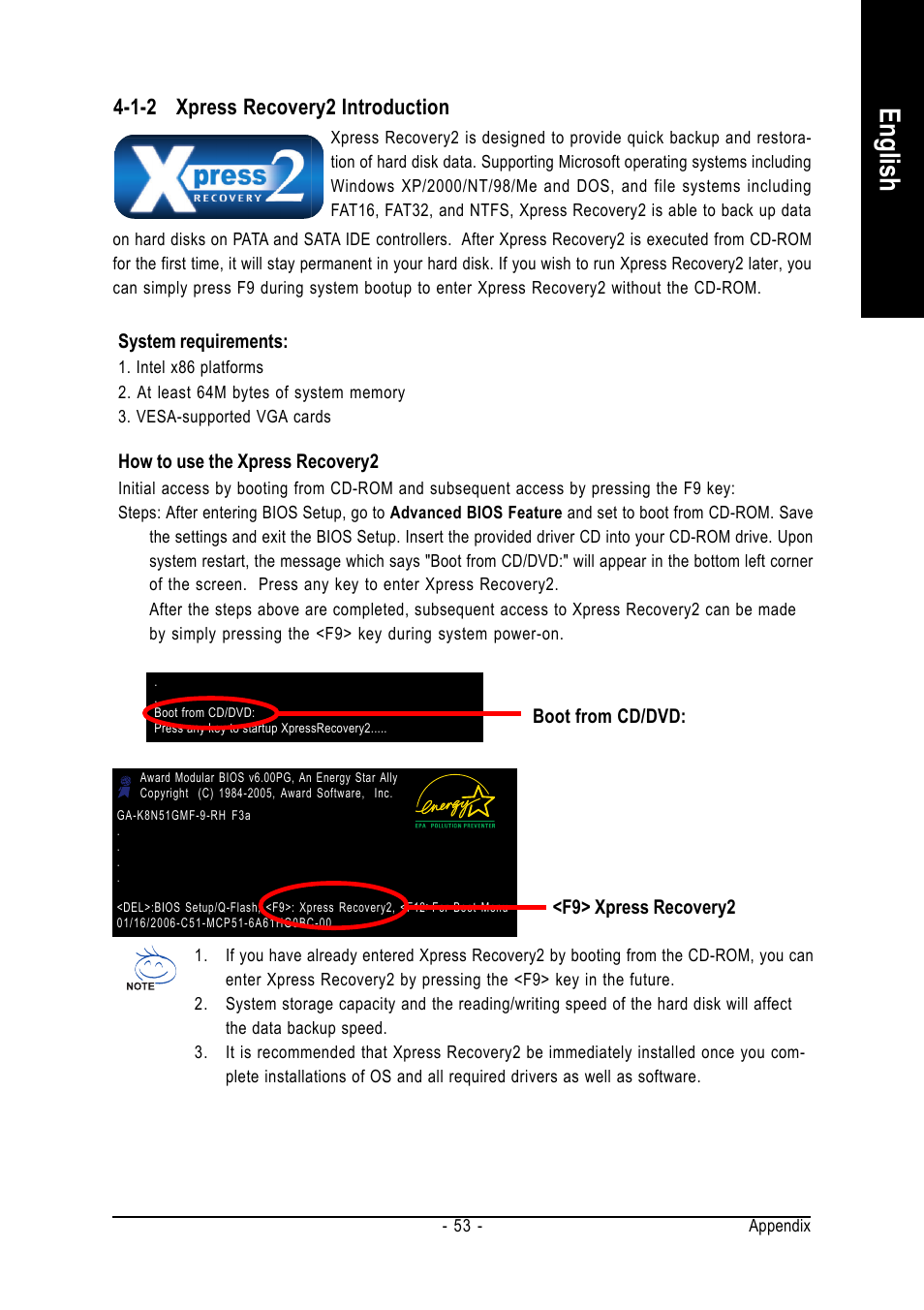 English, 1-2 xpress recovery2 introduction | GIGABYTE GA-K8N51GMF-9-RH User Manual | Page 53 / 88