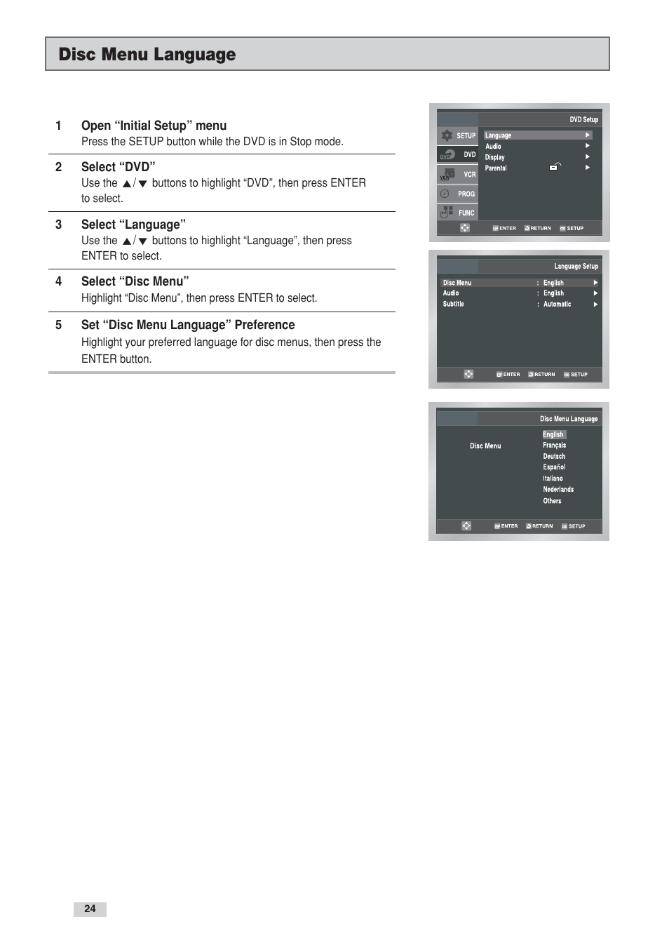 Disc menu language | Go-Video DV2130 User Manual | Page 24 / 66