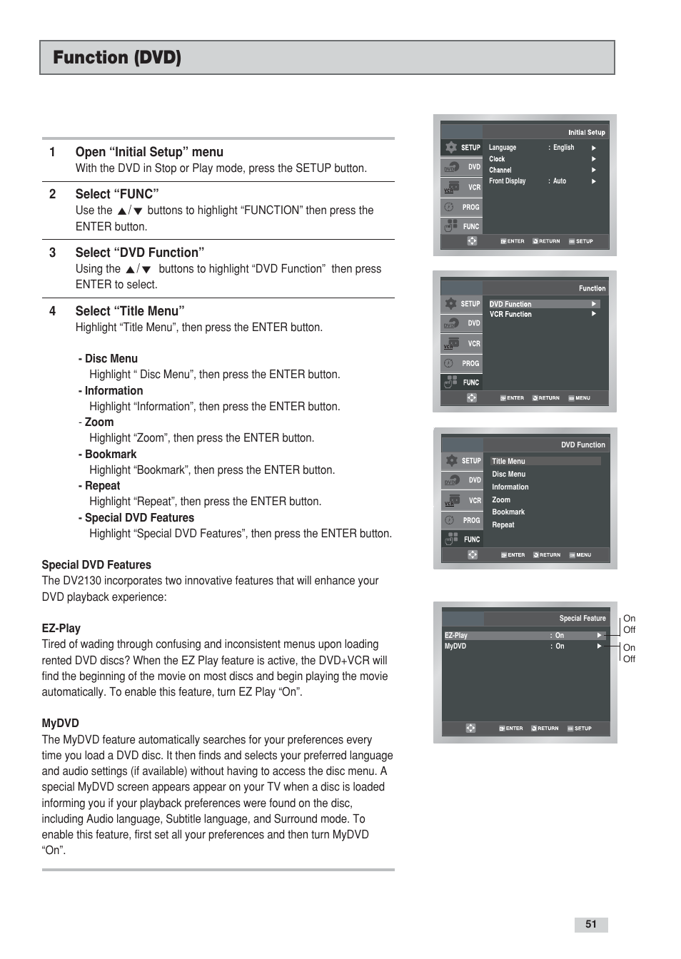 Function (dvd) | Go-Video DV2130 User Manual | Page 51 / 66