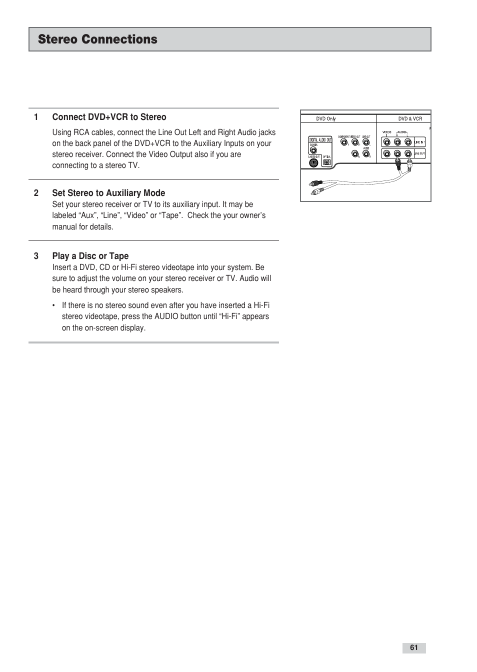 Stereo connections | Go-Video DV2130 User Manual | Page 61 / 66