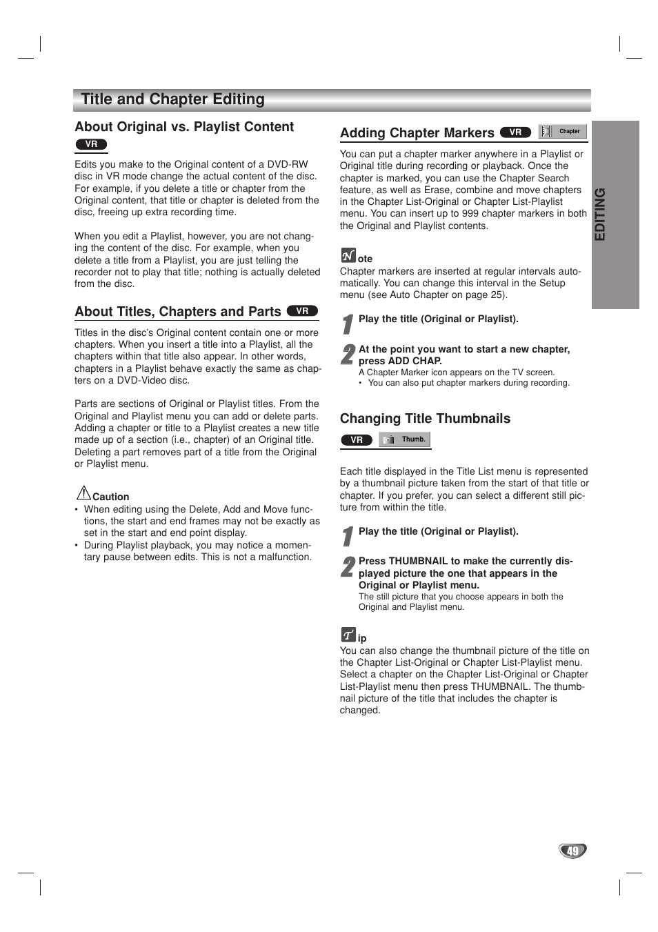 Title and chapter editing | Go-Video VR3840 User Manual | Page 49 / 62