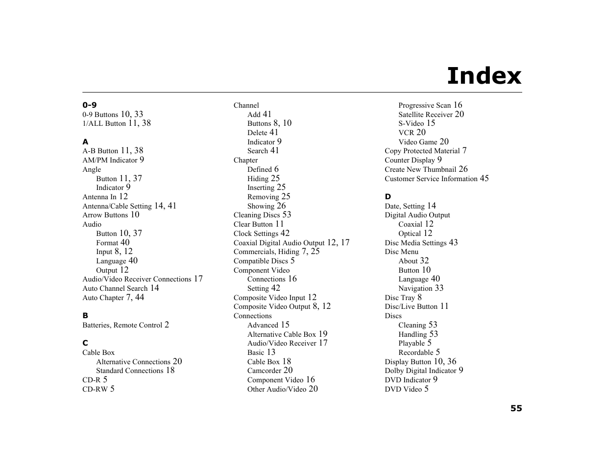 Index | Go-Video R6530 User Manual | Page 55 / 60