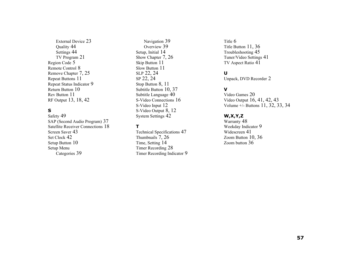 W,x,y,z | Go-Video R6530 User Manual | Page 57 / 60