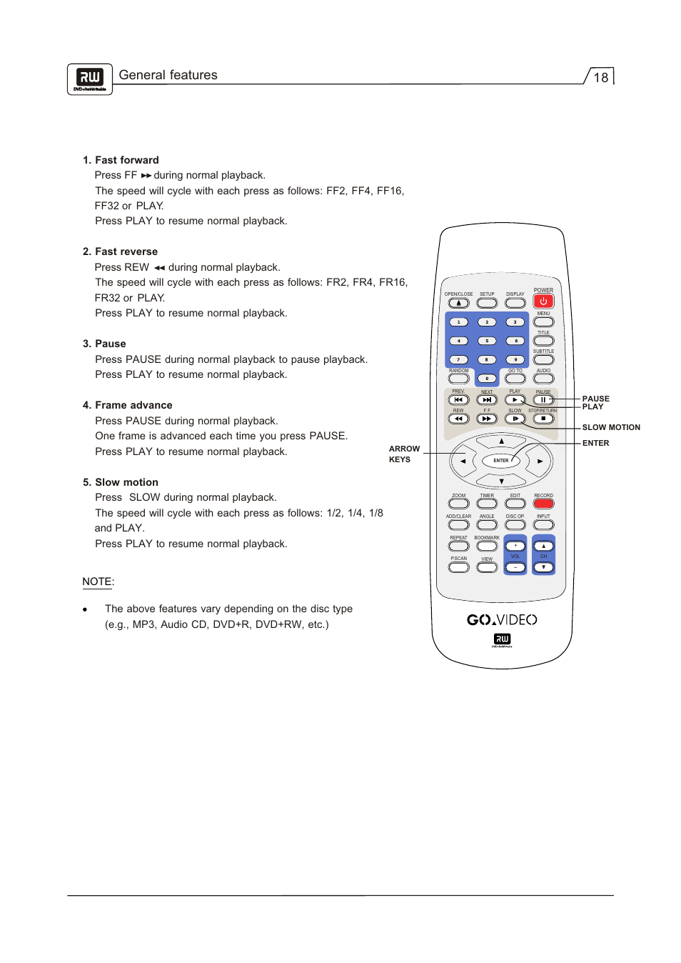 18 general features | Go-Video R 6640 User Manual | Page 19 / 40