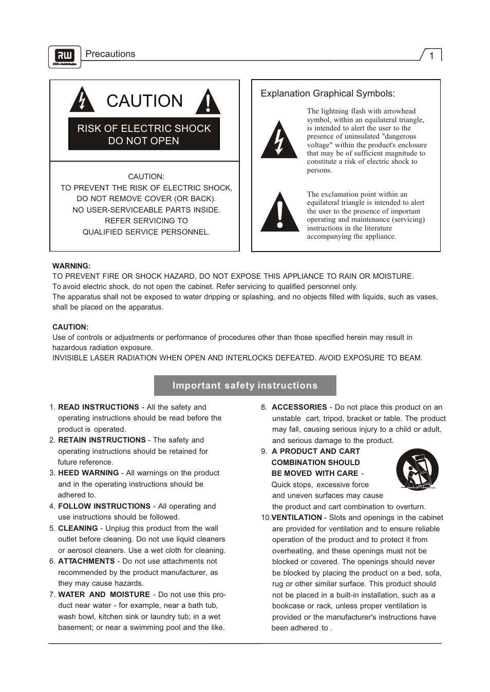 Caution, Risk of electric shock do not open | Go-Video R 6640 User Manual | Page 2 / 40