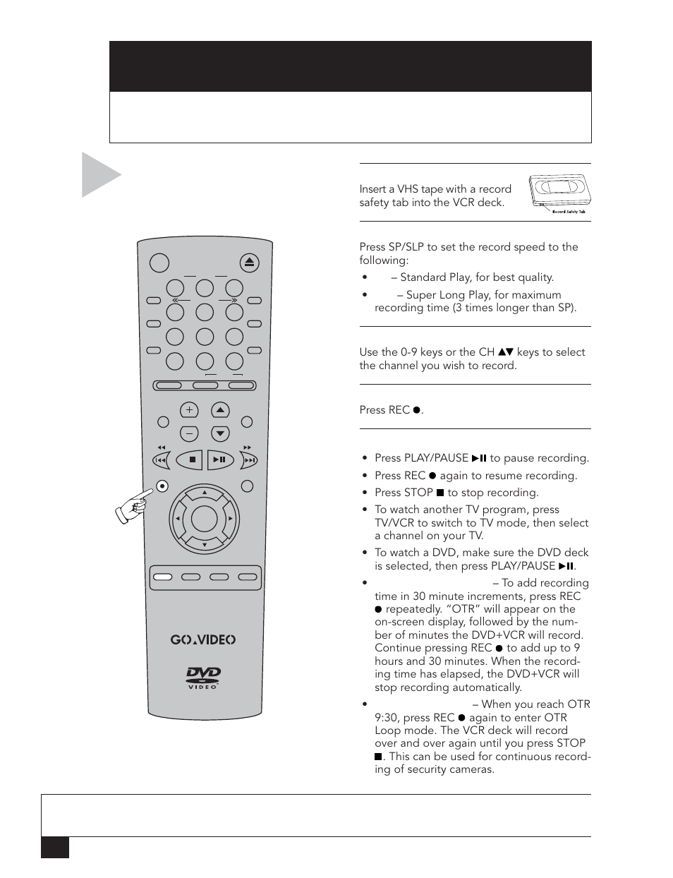 Basic recording | Go-Video DVR 4550 User Manual | Page 28 / 72
