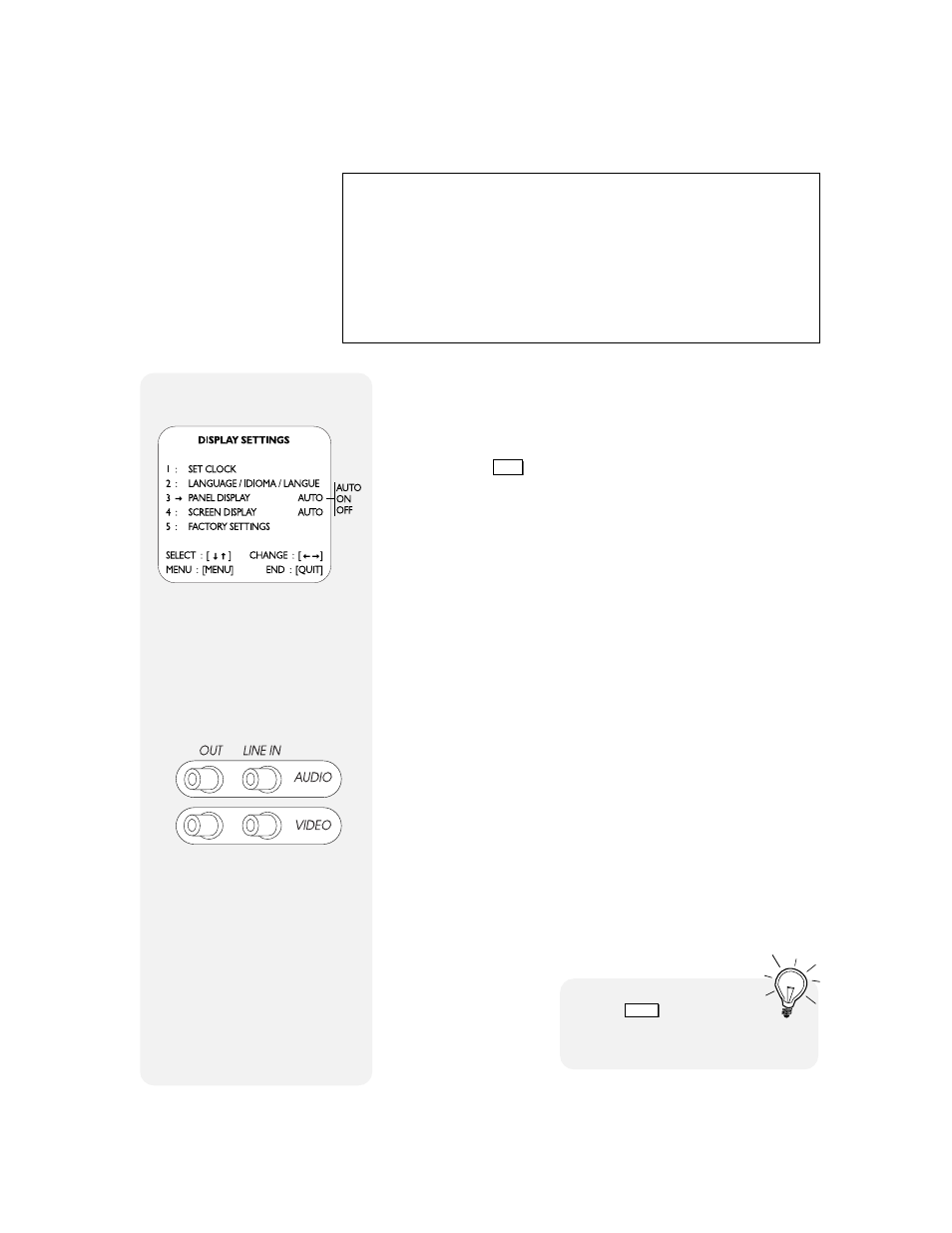 Audio/video inputs, Front panel display settings | Go-Video DDV9000 User Manual | Page 13 / 58