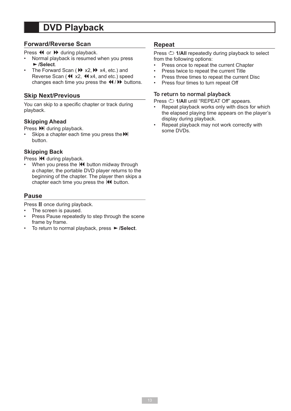 Dvd playback | Go-Video DP7040 User Manual | Page 13 / 34