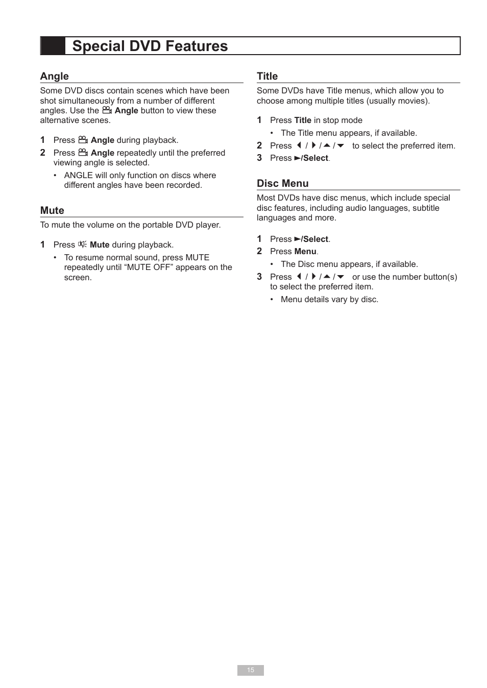 Special dvd features | Go-Video DP7040 User Manual | Page 15 / 34