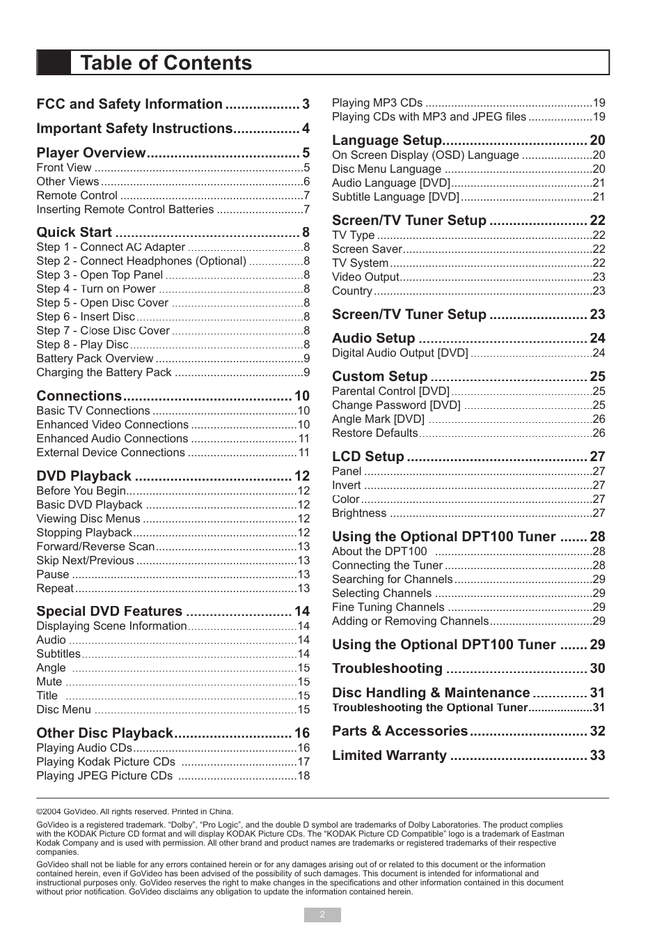Go-Video DP7040 User Manual | Page 2 / 34