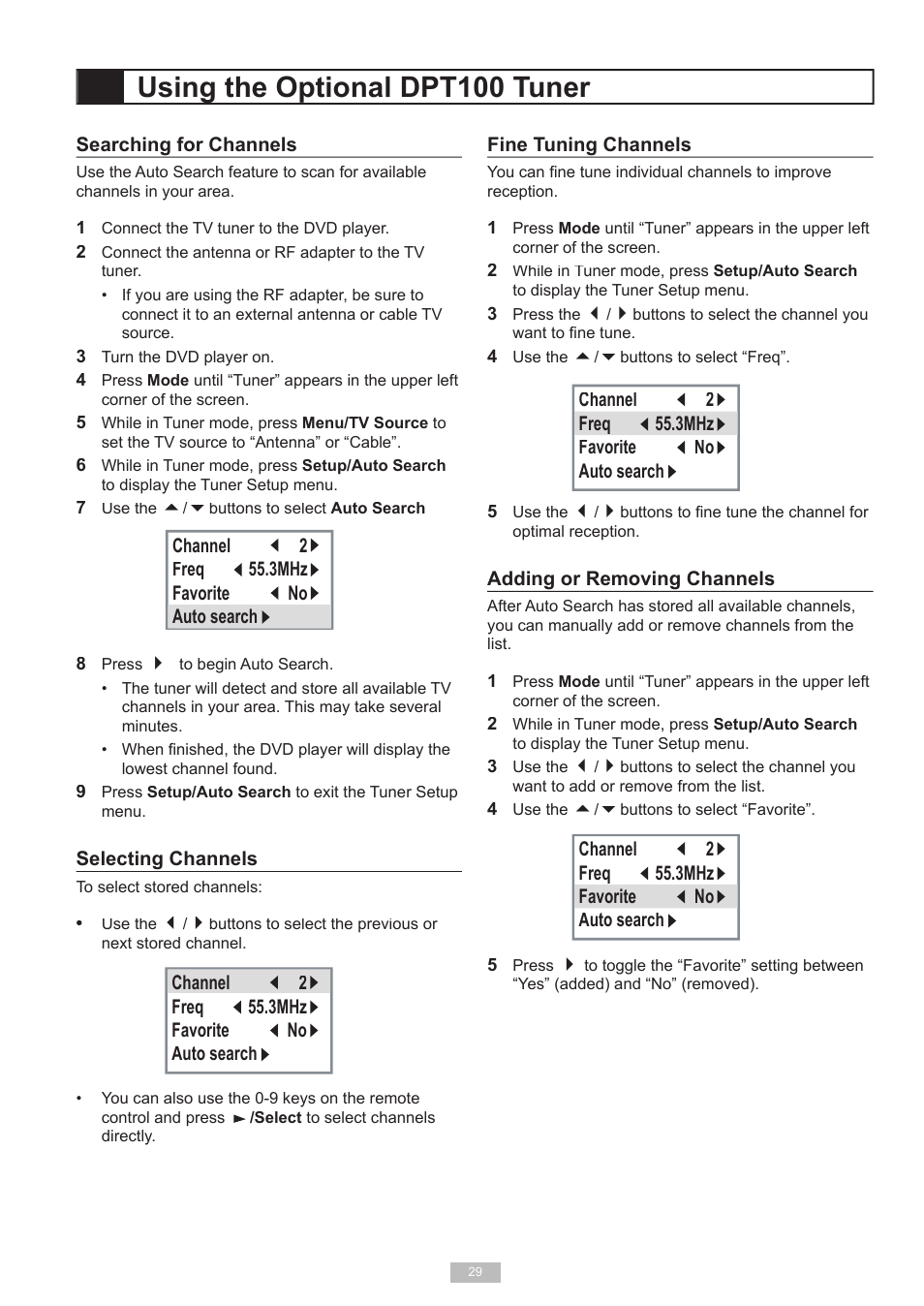 Using the optional dpt100 tuner | Go-Video DP7040 User Manual | Page 29 / 34