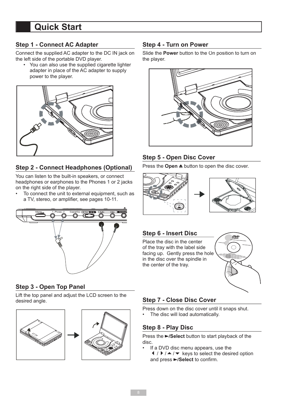 Quick start | Go-Video DP7040 User Manual | Page 8 / 34