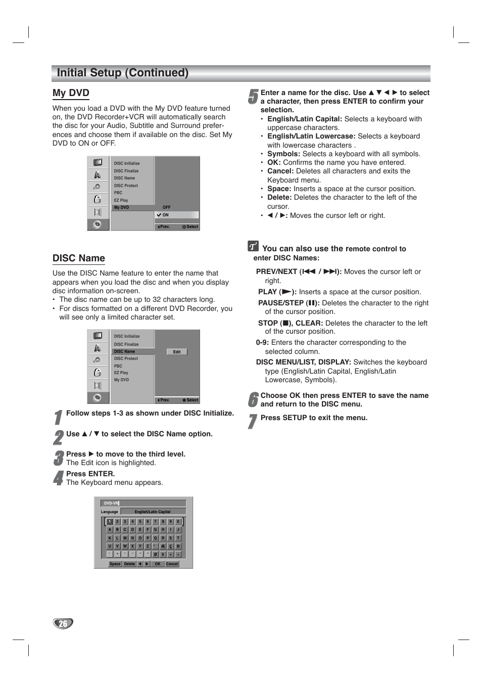 Initial setup (continued), My dvd, Disc name | You can also use the r | Go-Video VR4940 User Manual | Page 26 / 60