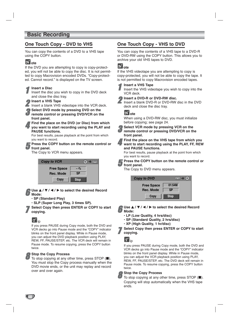 Basic recording | Go-Video VR4940 User Manual | Page 40 / 60