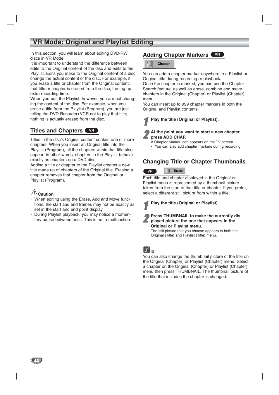 Vr mode: original and playlist editing | Go-Video VR4940 User Manual | Page 44 / 60