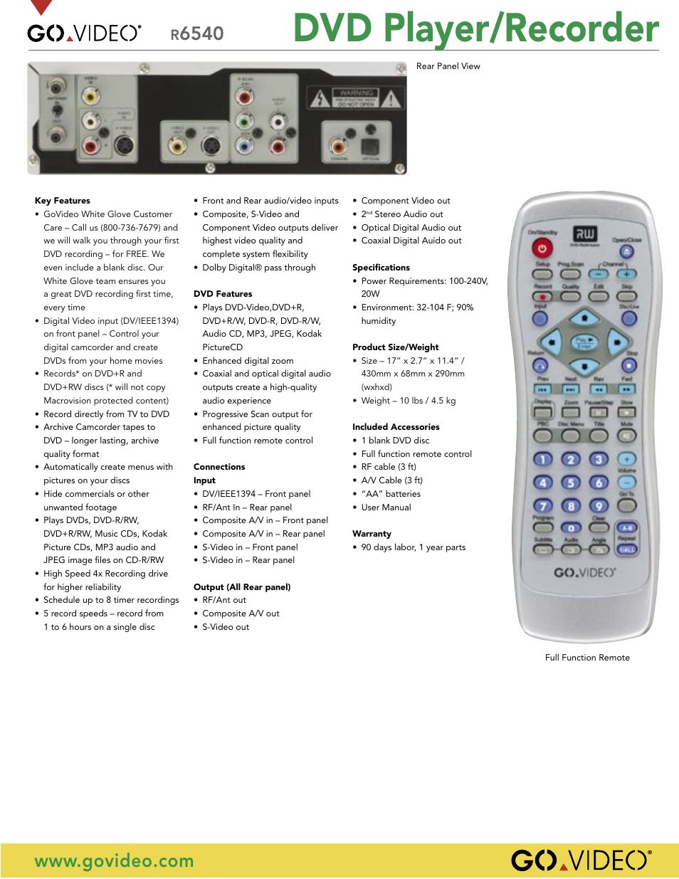 Dvd player/recorder | Go-Video R6540 User Manual | Page 2 / 2