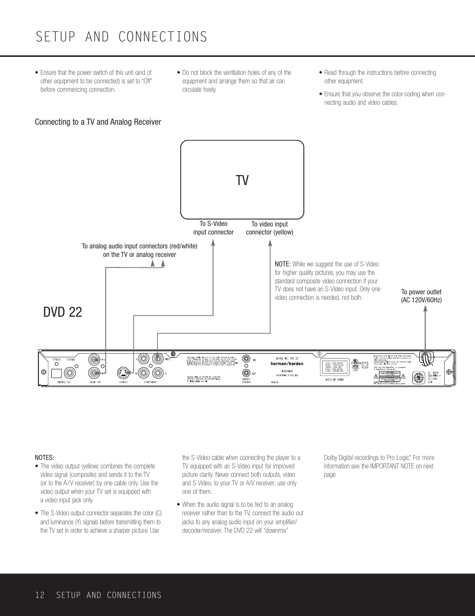 Setup and connections, Dvd 22 | Go-Video DVD 22 User Manual | Page 12 / 32