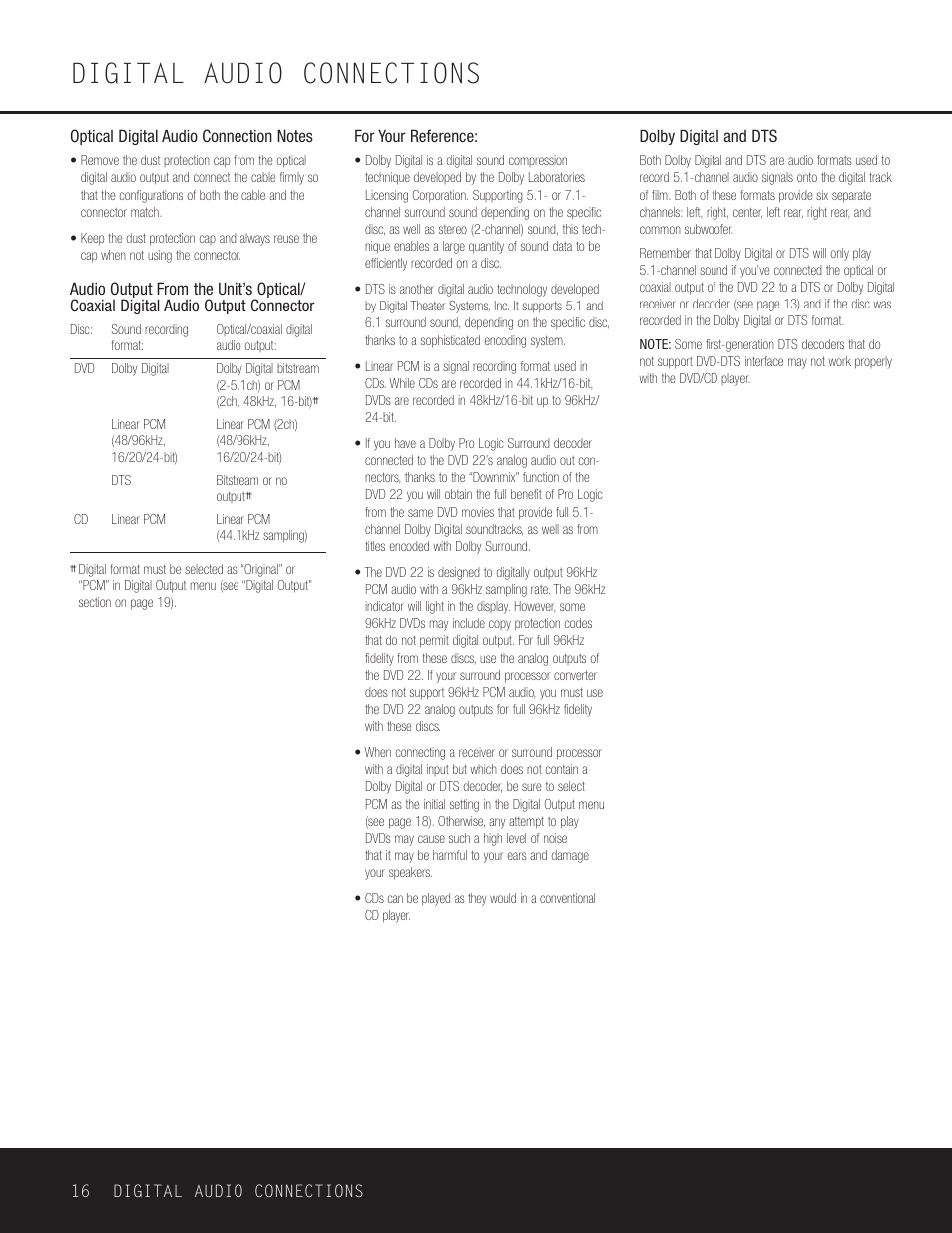 Digital audio connections | Go-Video DVD 22 User Manual | Page 16 / 32