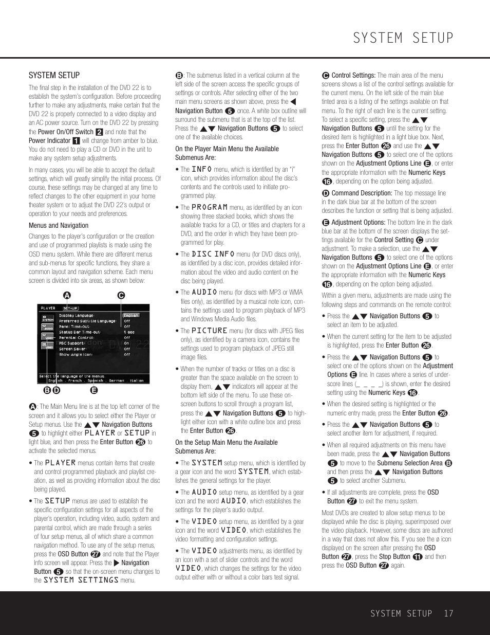 System setup | Go-Video DVD 22 User Manual | Page 17 / 32