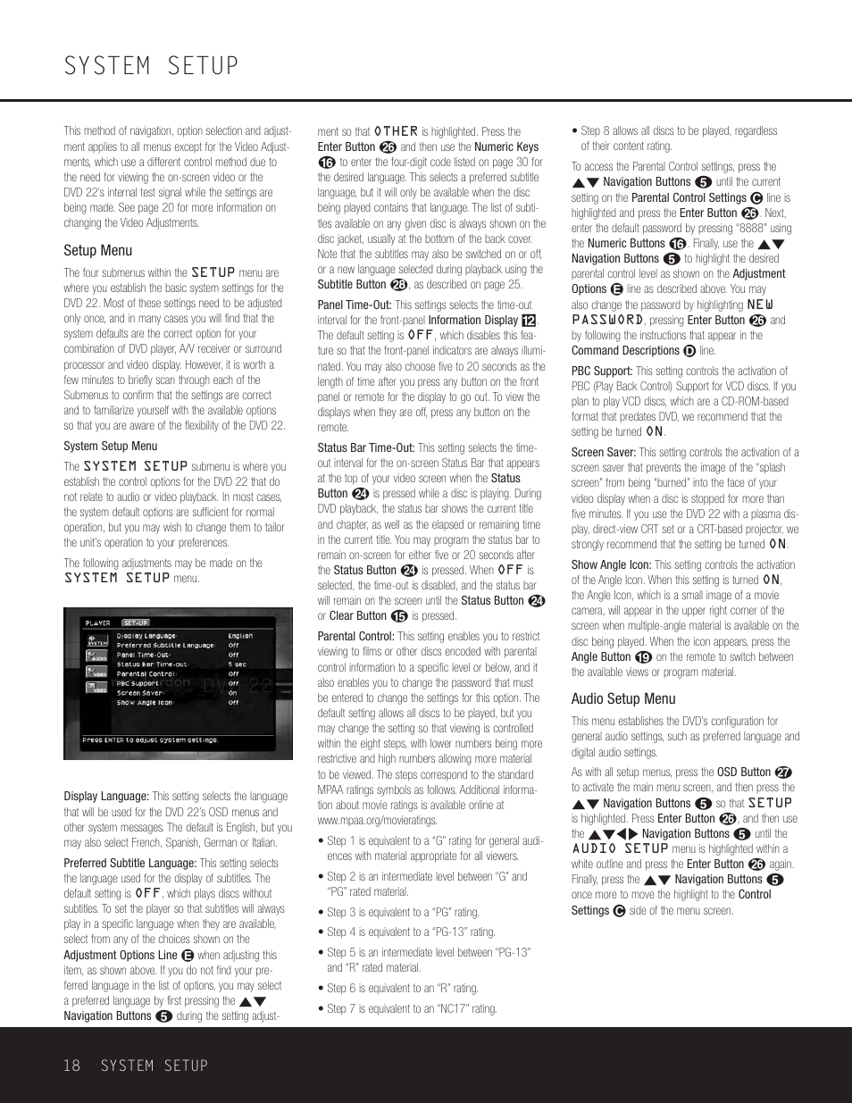 System setup | Go-Video DVD 22 User Manual | Page 18 / 32