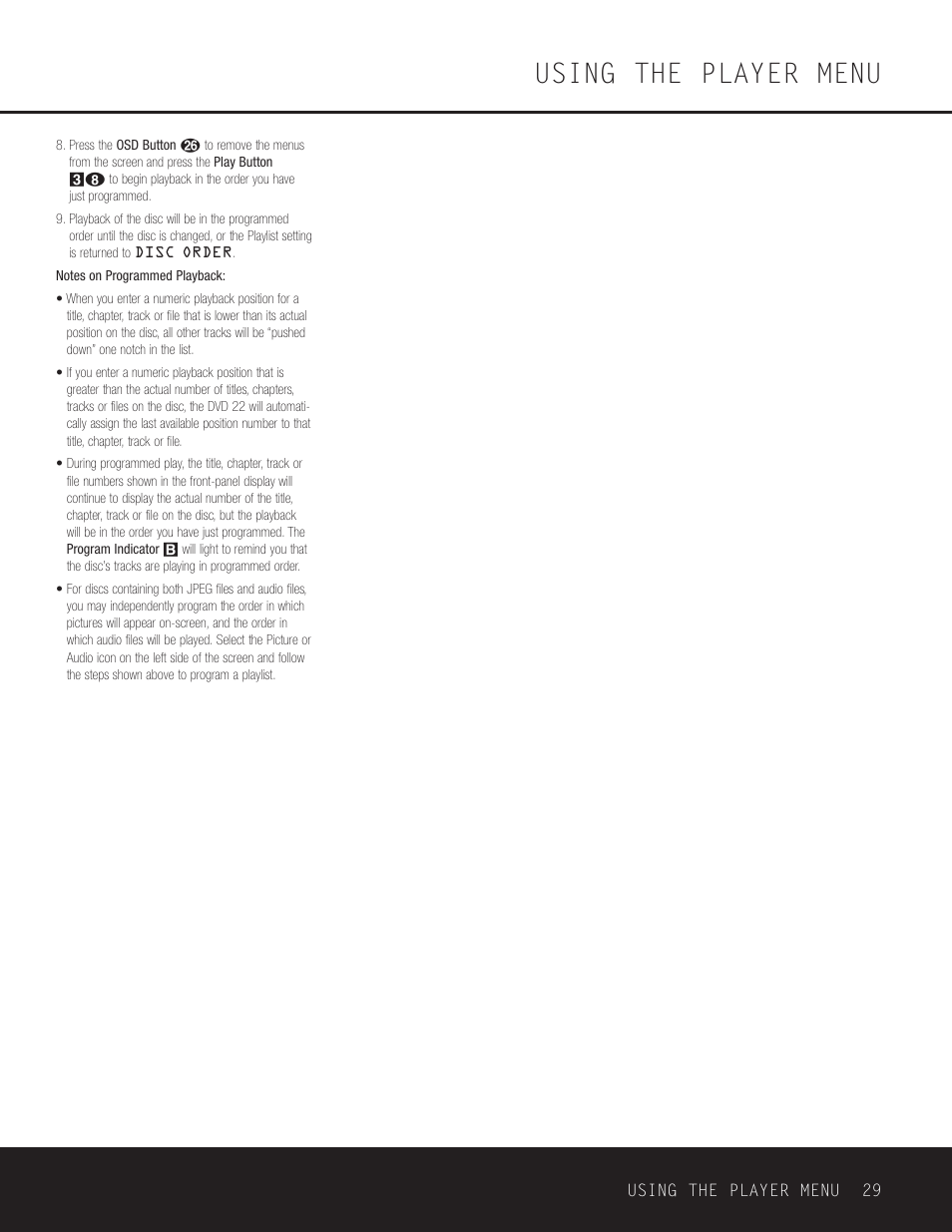 Using the player menu | Go-Video DVD 22 User Manual | Page 29 / 32