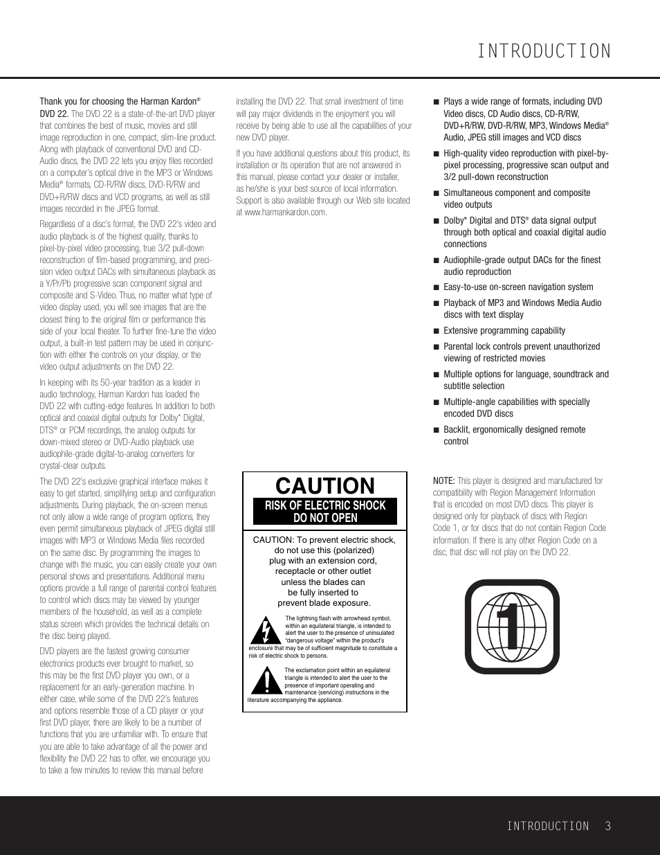 Caution, Introduction | Go-Video DVD 22 User Manual | Page 3 / 32