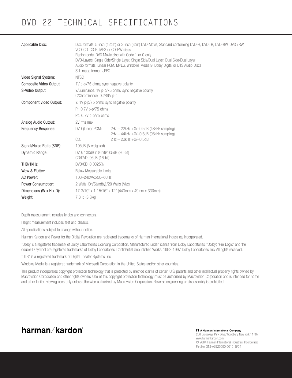 Dvd 22 technical specifications | Go-Video DVD 22 User Manual | Page 32 / 32