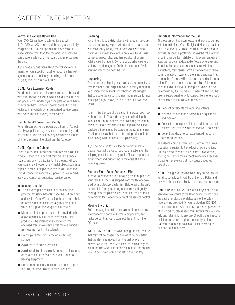 Safety information, 4 safety information | Go-Video DVD 22 User Manual | Page 4 / 32