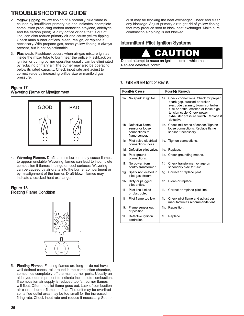 Caution, Troubleshooting guide, Intermittent pilot ignition systems | Good bad, Heater parts from acf greenhouses | Modine Manufacturing 6-558.6 User Manual | Page 26 / 28