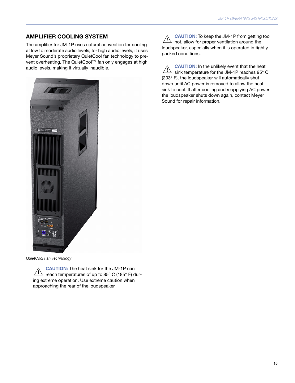 Amplifier cooling system | Meyer Sound JM-1P User Manual | Page 15 / 44