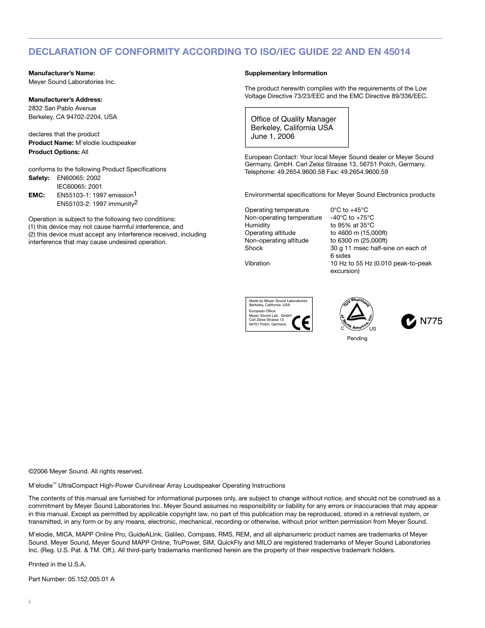 Meyer Sound UltraCompact High-Power Curvilinear Array Loudspeaker M'elodie User Manual | Page 2 / 44