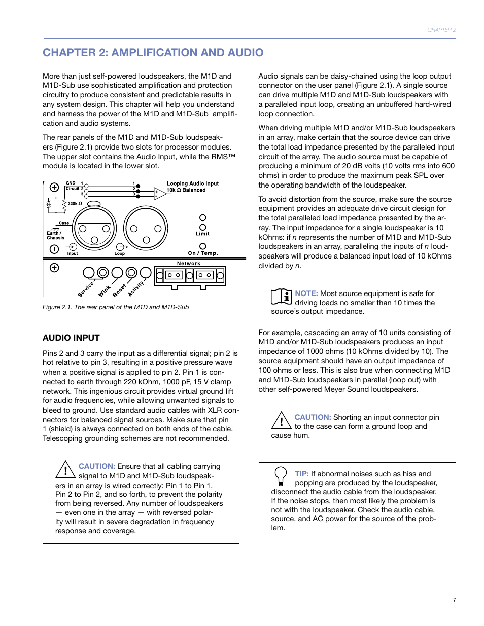 Chapter 2: amplification and audio, Audio input | Meyer Sound M1D User Manual | Page 13 / 32