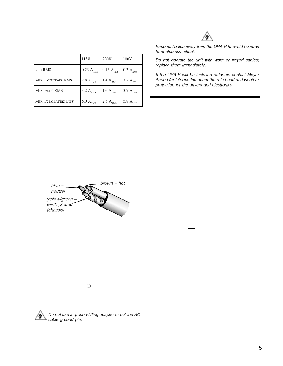The modular rear panel, Power connector wiring, Safety issues | Audio input | Meyer Sound UPA-1P User Manual | Page 5 / 16