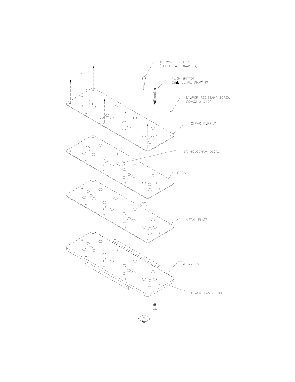 Player panel exploded view | Midway 4-Player 25" Dedicated Video Game User Manual | Page 126 / 140