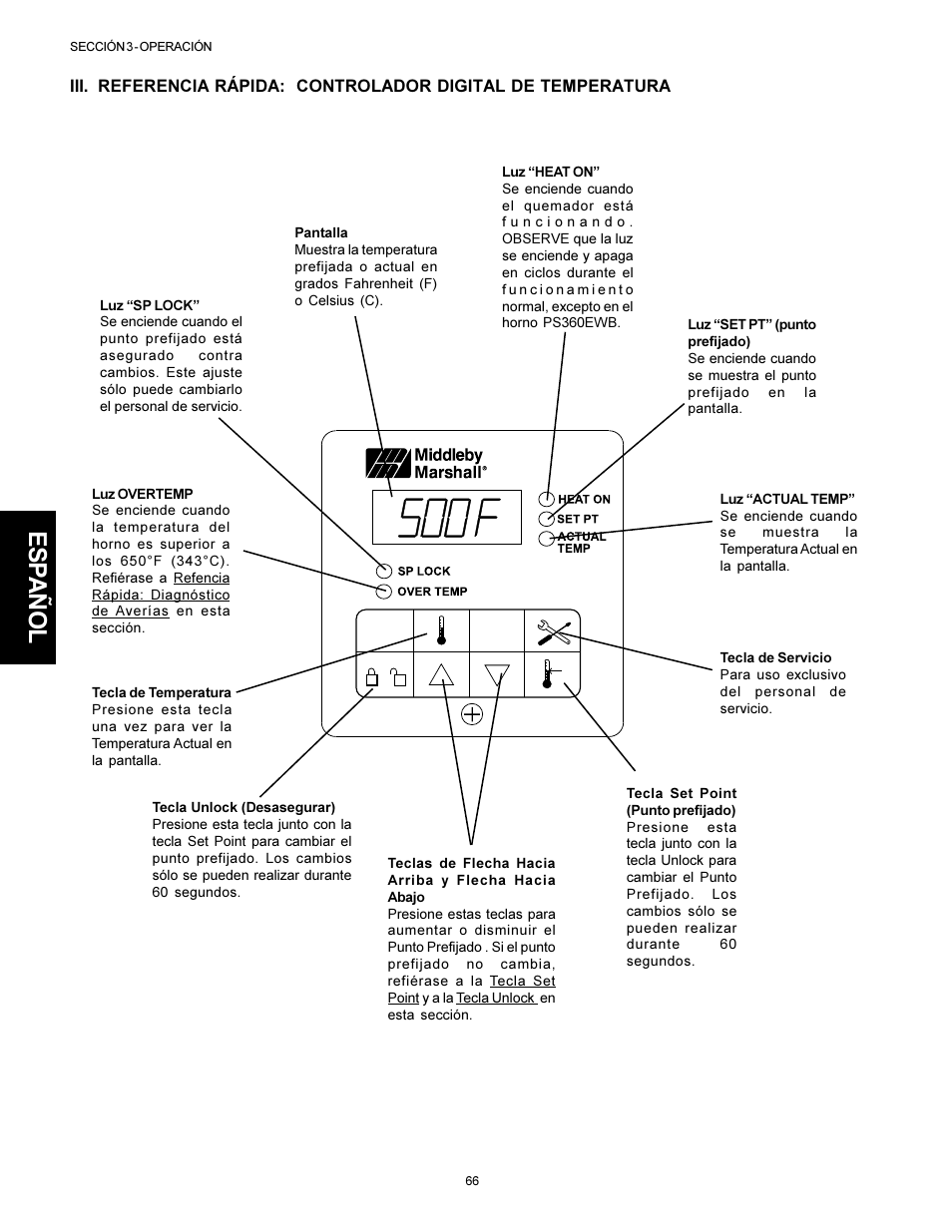 Esp añol | Middleby Marshall PS310 User Manual | Page 66 / 72