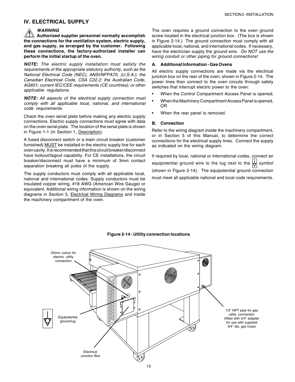 English, Iv. electrical supply | Middleby Marshall Gas Ovens PS53GS Gas User Manual | Page 13 / 44