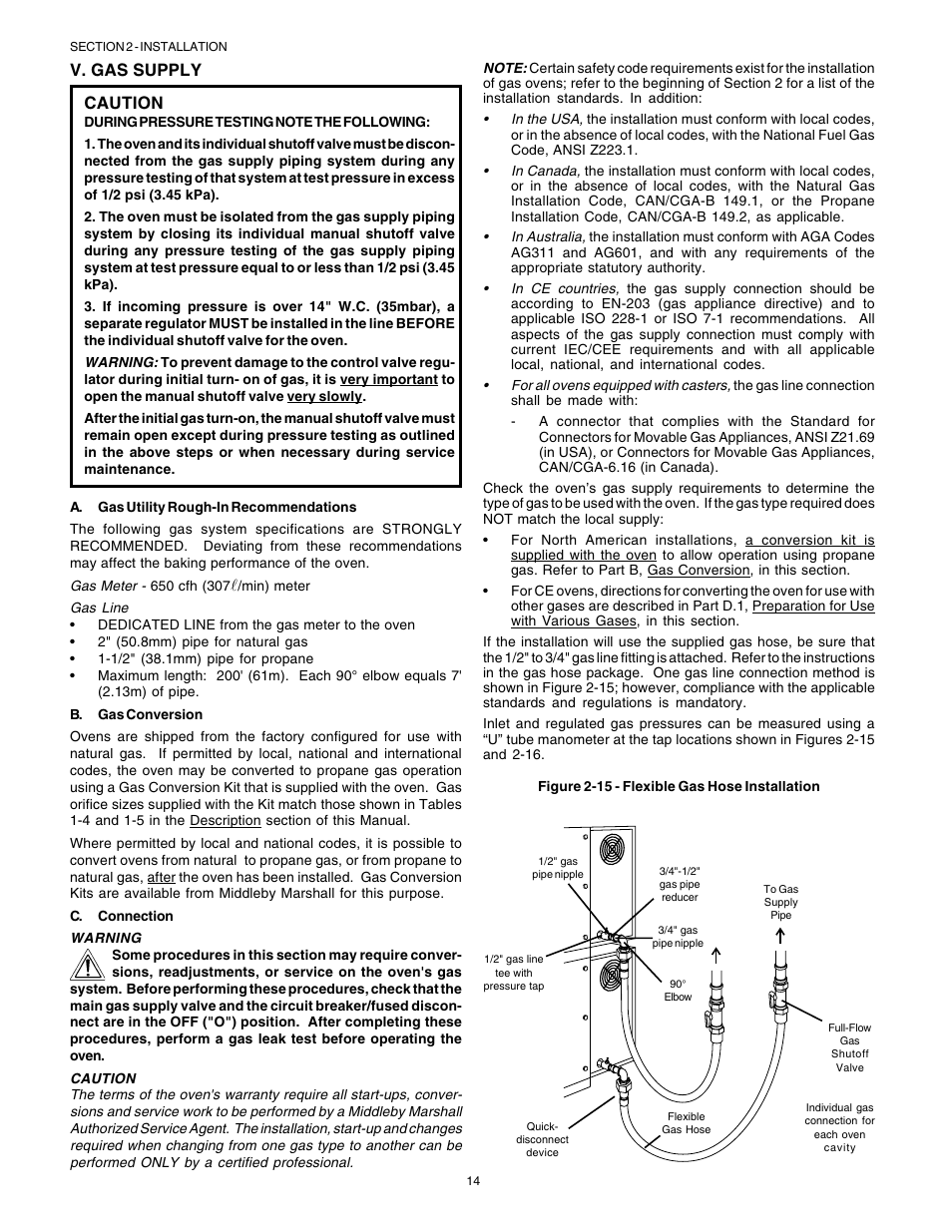 English, V. gas supply caution | Middleby Marshall Gas Ovens PS53GS Gas User Manual | Page 14 / 44