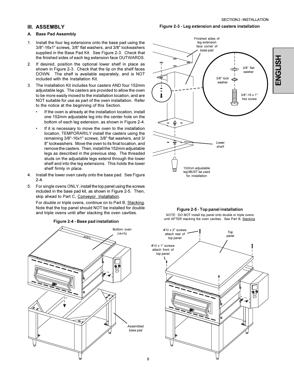 English, Iii. assembly | Middleby Marshall Model PS536 User Manual | Page 9 / 34