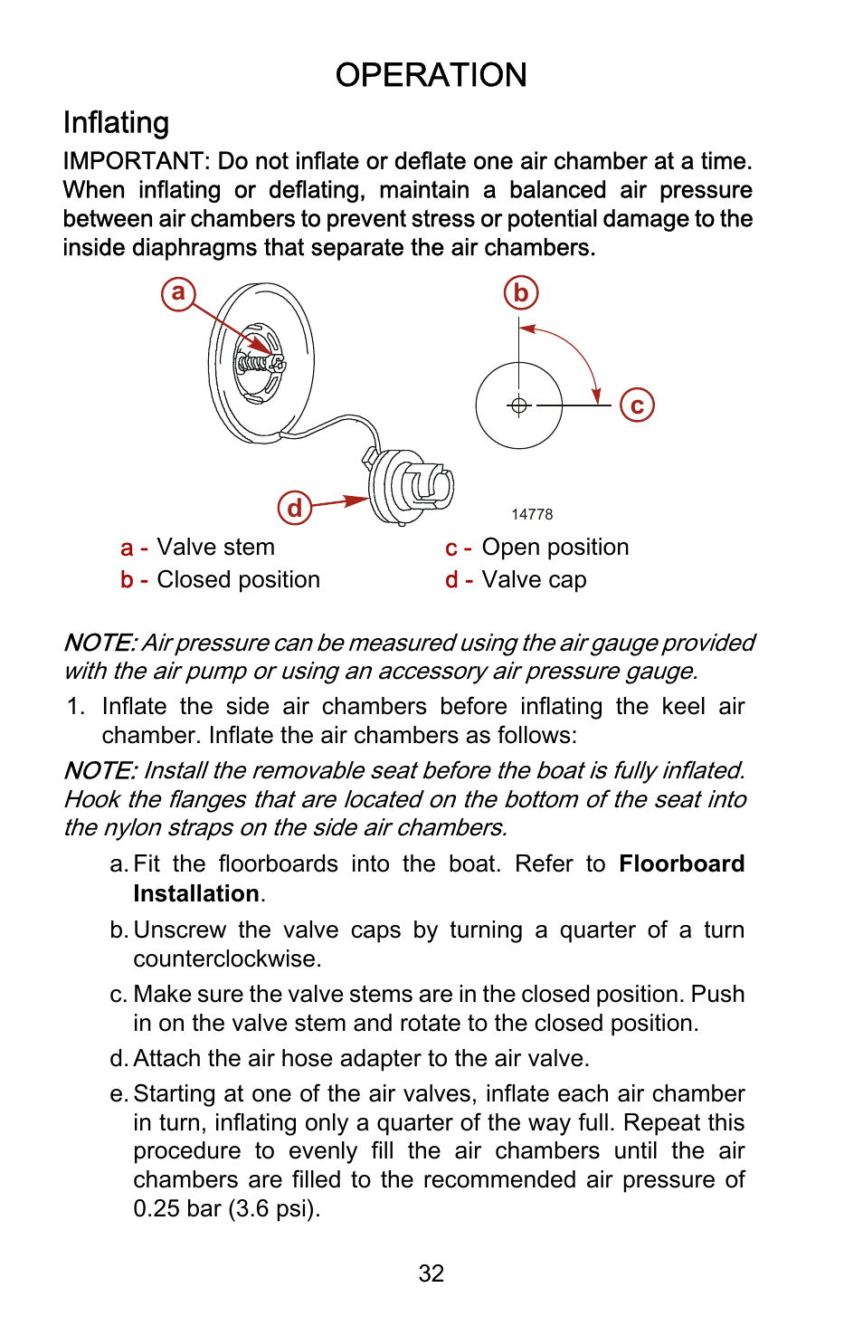 Inflating, Operation | Mercury Marine Heavy Duty 899846001 User Manual | Page 36 / 50