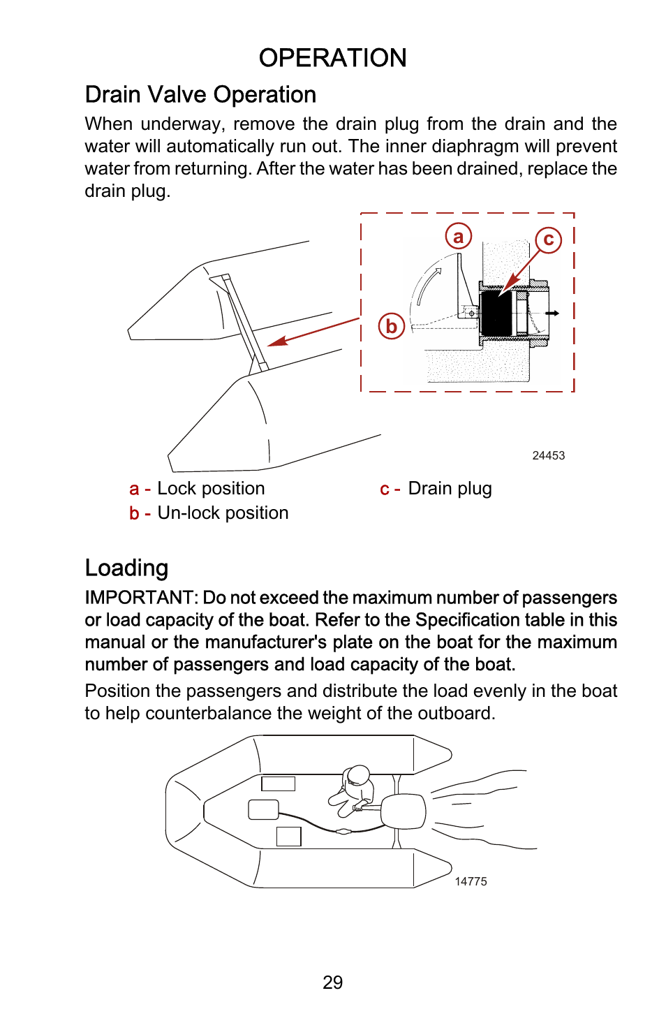 Drain valve operation, Loading, Operation | Mercury Marine Ocean Runner 898393001 User Manual | Page 33 / 40