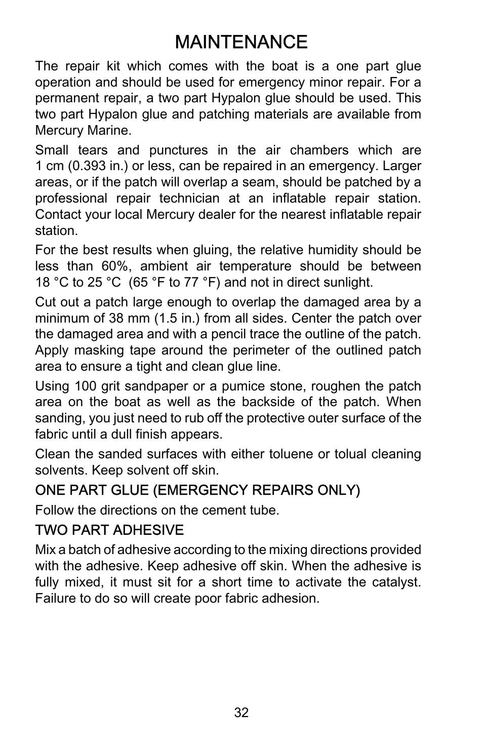 Maintenance | Mercury Marine Ocean Runner 898393001 User Manual | Page 36 / 40