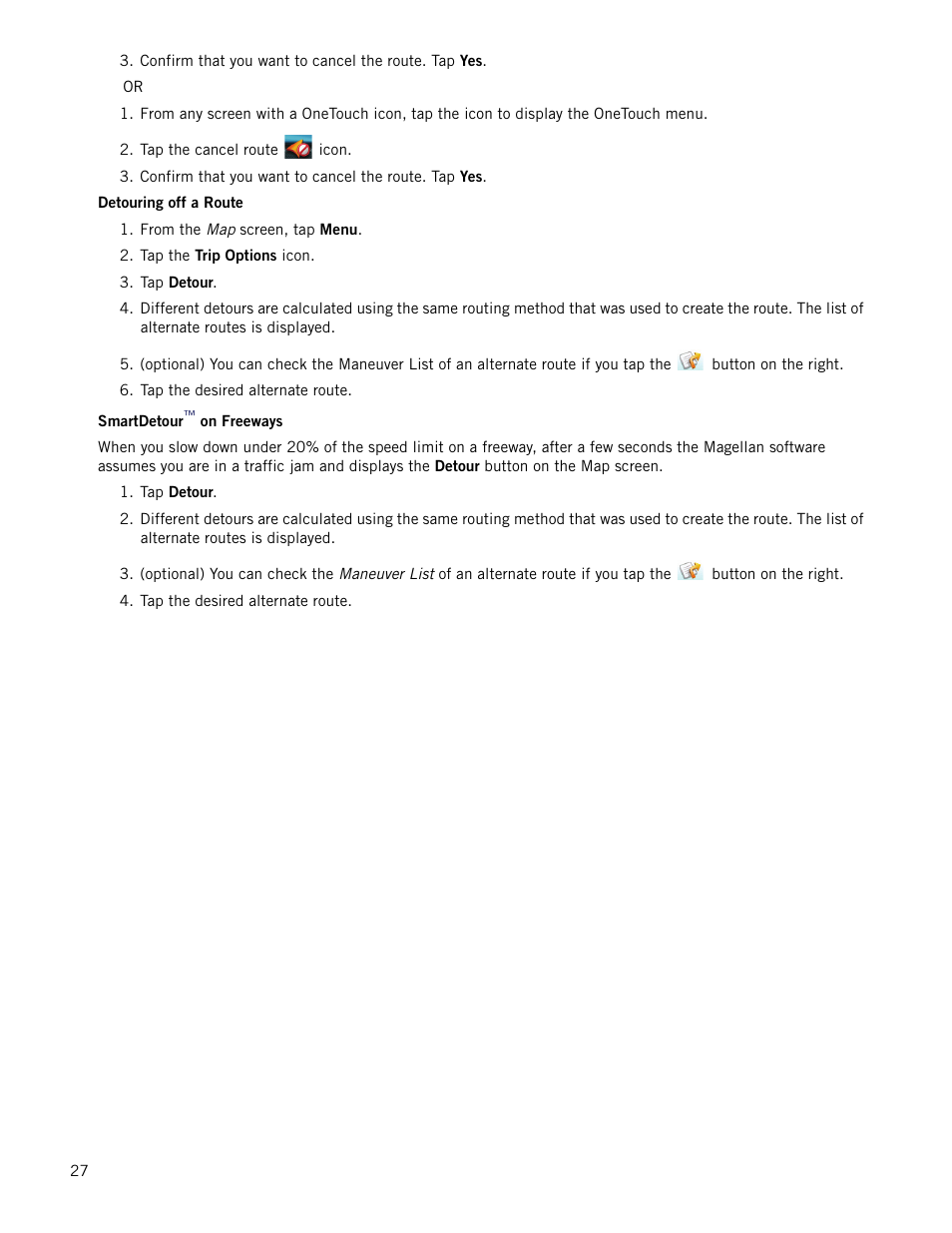 Detouring off a route, Smartdetour™ on freeways | Magellan RoadMate 1470 User Manual | Page 35 / 44