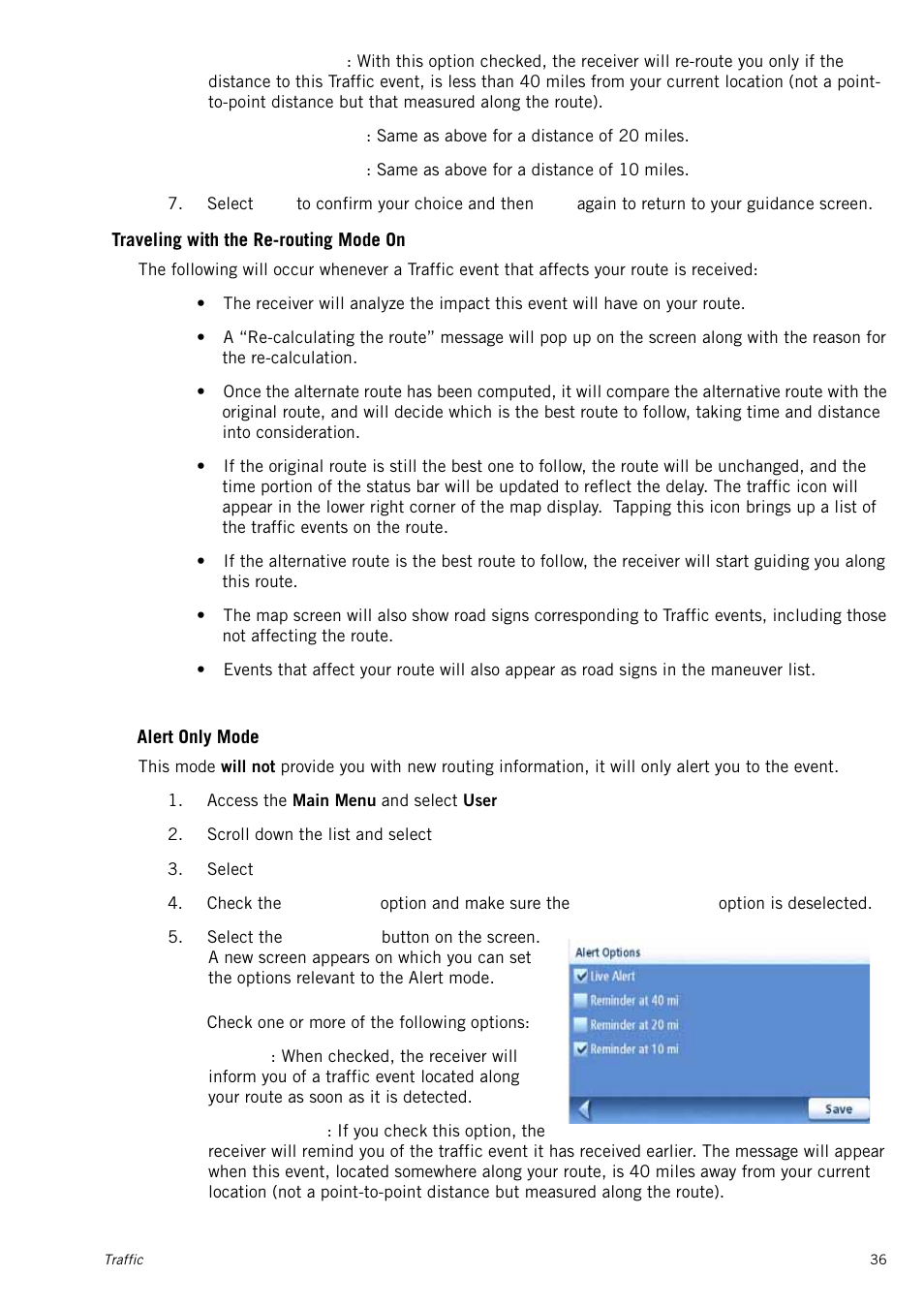 Traveling with the re-routing mode on, Alert only mode | Magellan RoadMate 1415 User Manual | Page 45 / 60