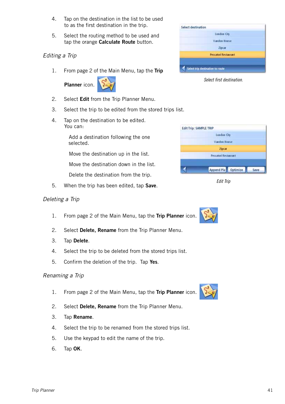 Editing a trip, Deleting a trip, Renaming a trip | Magellan RoadMate 1415 User Manual | Page 50 / 60