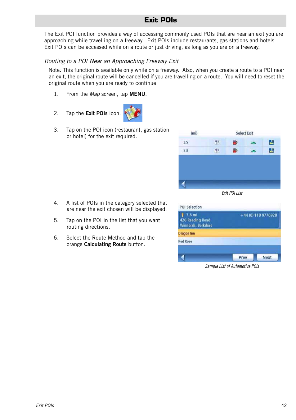 Exit pois, Routing to a poi near an approaching freeway exit | Magellan RoadMate 1415 User Manual | Page 51 / 60
